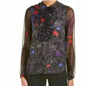 Elie Tahari | Silk Floral Blouse Black